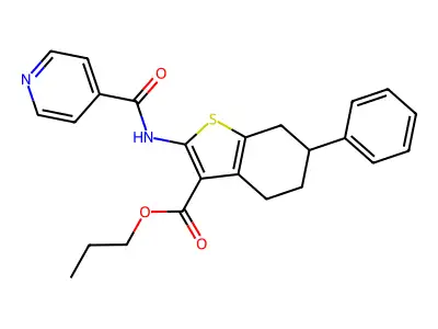propyl 6-phenyl-2-(pyridine-4-carbonylamino)-4,5,6,7-tetrahydro-1-benzothiophene-3-carboxylate structure