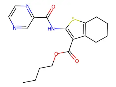 butyl 2-(pyrazine-2-carbonylamino)-4,5,6,7-tetrahydro-1-benzothiophene-3-carboxylate structure