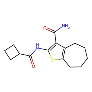 2-(cyclobutanecarbonylamino)-5,6,7,8-tetrahydro-4H-cyclohepta[b]thiophene-3-carboxamide structure