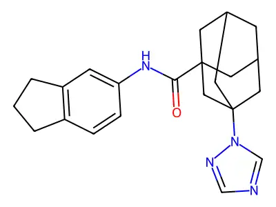 N-(2,3-dihydro-1H-inden-5-yl)-3-(1H-1,2,4-triazol-1-yl)-1-adamantanecarboxamide structure
