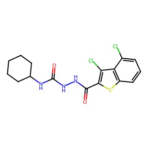 1-Cyclohexyl-3-[(3,4-dichloro-1-benzothiophene-2-carbonyl)amino]urea structure