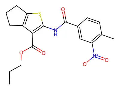 propyl 2-[(4-methyl-3-nitrobenzoyl)amino]-5,6-dihydro-4H-cyclopenta[b]thiophene-3-carboxylate structure