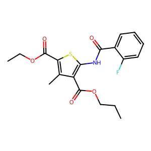 2-Ethyl 4-propyl 5-[(2-fluorobenzoyl)amino]-3-methyl-2,4-thiophenedicarboxylate structure