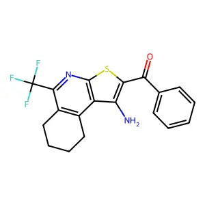 [1-amino-5-(trifluoromethyl)-6,7,8,9-tetrahydrothieno[2,3-c]isoquinolin-2-yl](phenyl)methanone structure