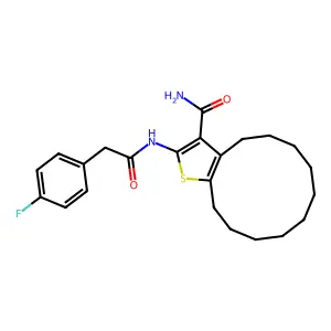 2-[[2-(4-fluorophenyl)acetyl]amino]-4,5,6,7,8,9,10,11,12,13-decahydrocyclododeca[b]thiophene-3-carboxamide structure