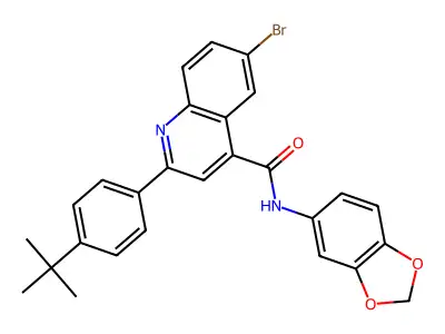 N-(1,3-benzodioxol-5-yl)-6-bromo-2-(4-tert-butylphenyl)quinoline-4-carboxamide structure