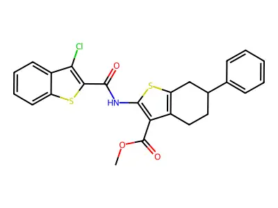 methyl 2-[(3-chloro-1-benzothiophene-2-carbonyl)amino]-6-phenyl-4,5,6,7-tetrahydro-1-benzothiophene-3-carboxylate structure
