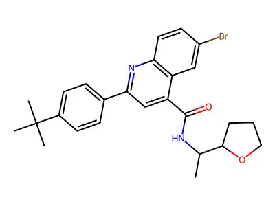 6-bromo-2-(4-tert-butylphenyl)-N-[1-(oxolan-2-yl)ethyl]quinoline-4-carboxamide structure