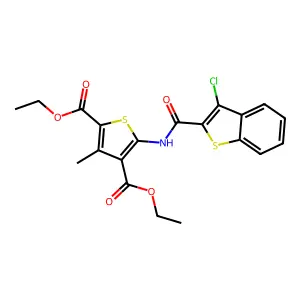 diethyl 5-[(3-chloro-1-benzothiophene-2-carbonyl)amino]-3-methylthiophene-2,4-dicarboxylate structure