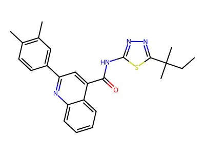 2-(3,4-dimethylphenyl)-N-[5-(2-methylbutan-2-yl)-1,3,4-thiadiazol-2-yl]quinoline-4-carboxamide structure