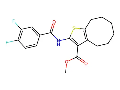 methyl 2-[(3,4-difluorobenzoyl)amino]-4,5,6,7,8,9-hexahydrocycloocta[b]thiophene-3-carboxylate structure