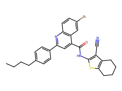 6-bromo-2-(4-butylphenyl)-N-(3-cyano-4,5,6,7-tetrahydro-1-benzothiophen-2-yl)quinoline-4-carboxamide structure