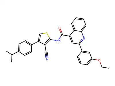 N-[3-cyano-4-(4-propan-2-ylphenyl)thiophen-2-yl]-2-(3-ethoxyphenyl)quinoline-4-carboxamide structure