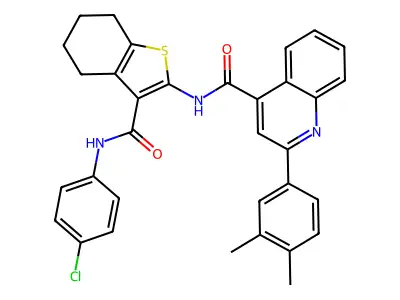 N-[3-[(4-chlorophenyl)carbamoyl]-4,5,6,7-tetrahydro-1-benzothiophen-2-yl]-2-(3,4-dimethylphenyl)quinoline-4-carboxamide structure