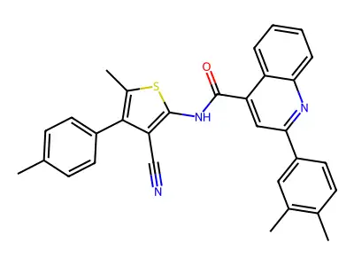 N-[3-cyano-5-methyl-4-(4-methylphenyl)thiophen-2-yl]-2-(3,4-dimethylphenyl)quinoline-4-carboxamide structure