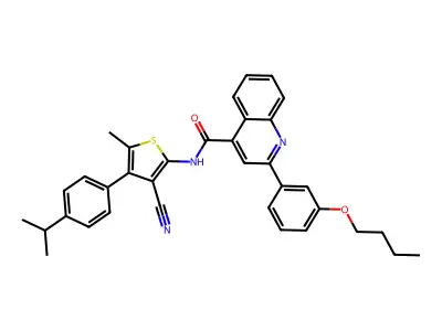 2-(3-butoxyphenyl)-N-[3-cyano-5-methyl-4-(4-propan-2-ylphenyl)thiophen-2-yl]quinoline-4-carboxamide structure