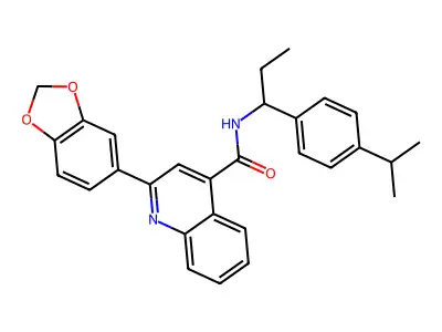 2-(1,3-benzodioxol-5-yl)-N-[1-(4-propan-2-ylphenyl)propyl]quinoline-4-carboxamide structure