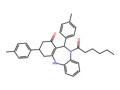 10-hexanoyl-3,11-bis(4-methylphenyl)-2,3,4,5,10,11-hexahydro-1H-dibenzo[b,e][1,4]diazepin-1-one structure