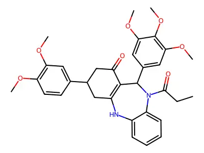 9-(3,4-dimethoxyphenyl)-5-propanoyl-6-(3,4,5-trimethoxyphenyl)-8,9,10,11-tetrahydro-6H-benzo[b][1,4]benzodiazepin-7-one structure