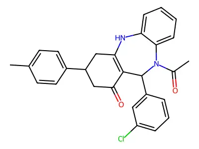 10-acetyl-11-(3-chlorophenyl)-3-(4-methylphenyl)-2,3,4,5,10,11-hexahydro-1H-dibenzo[b,e][1,4]diazepin-1-one structure