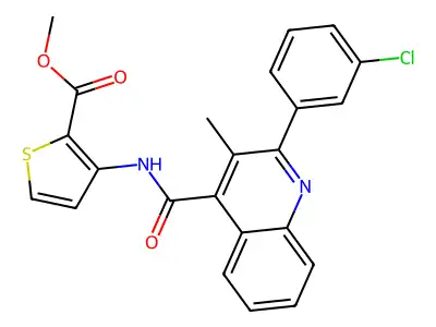 methyl 3-({[2-(3-chlorophenyl)-3-methyl-4-quinolinyl]carbonyl}amino)-2-thiophenecarboxylate structure