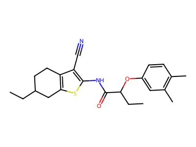 N-(3-cyano-6-ethyl-4,5,6,7-tetrahydro-1-benzothiophen-2-yl)-2-(3,4-dimethylphenoxy)butanamide structure