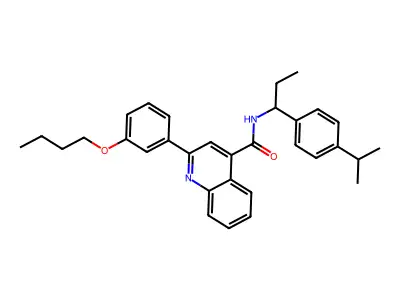 2-(3-butoxyphenyl)-N-[1-(4-propan-2-ylphenyl)propyl]quinoline-4-carboxamide structure