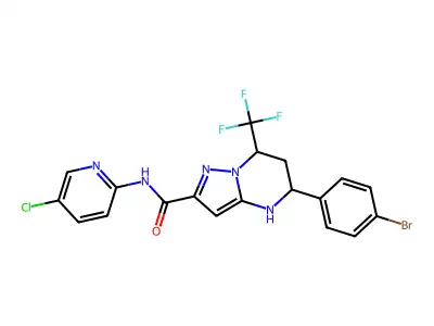 5-(4-bromophenyl)-N-(5-chloropyridin-2-yl)-7-(trifluoromethyl)-4,5,6,7-tetrahydropyrazolo[1,5-a]pyrimidine-2-carboxamide structure
