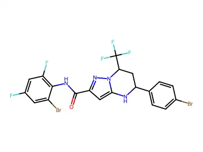N-(2-bromo-4,6-difluorophenyl)-5-(4-bromophenyl)-7-(trifluoromethyl)-4,5,6,7-tetrahydropyrazolo[1,5-a]pyrimidine-2-carboxamide structure