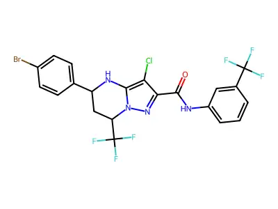 5-(4-bromophenyl)-3-chloro-7-(trifluoromethyl)-N-[3-(trifluoromethyl)phenyl]-4,5,6,7-tetrahydropyrazolo[1,5-a]pyrimidine-2-carboxamide structure