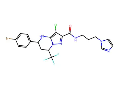 5-(4-bromophenyl)-3-chloro-N-[3-(1H-imidazol-1-yl)propyl]-7-(trifluoromethyl)-4,5,6,7-tetrahydropyrazolo[1,5-a]pyrimidine-2-carboxamide structure