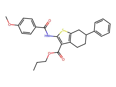 propyl 2-[(4-methoxybenzoyl)amino]-6-phenyl-4,5,6,7-tetrahydro-1-benzothiophene-3-carboxylate structure