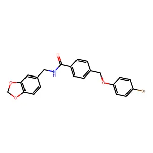 N-(1,3-benzodioxol-5-ylmethyl)-4-[(4-bromophenoxy)methyl]benzamide structure