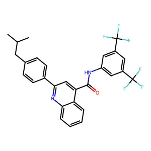 N-[3,5-bis(trifluoromethyl)phenyl]-2-[4-(2-methylpropyl)phenyl]quinoline-4-carboxamide structure