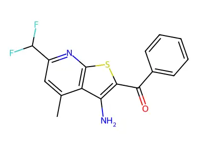 [3-Amino-6-(difluoromethyl)-4-methylthieno[2,3-b]pyridin-2-yl](phenyl)methanone structure