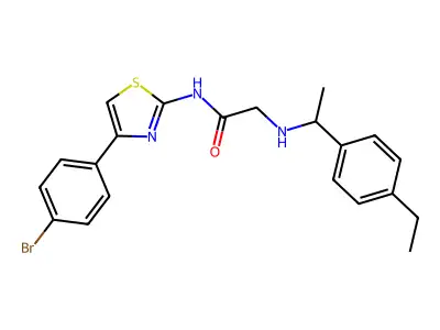N-[4-(4-bromophenyl)-1,3-thiazol-2-yl]-2-[1-(4-ethylphenyl)ethylamino]acetamide structure
