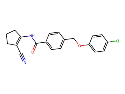 4-[(4-chlorophenoxy)methyl]-N-(2-cyanocyclopenten-1-yl)benzamide structure