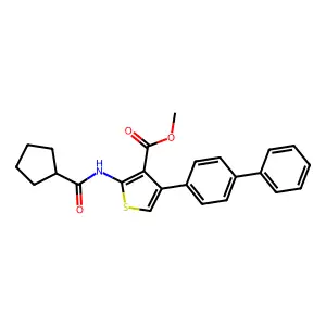 Methyl 2-(cyclopentanecarbonylamino)-4-(4-phenylphenyl)thiophene-3-carboxylate structure