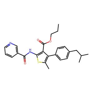 propyl 5-methyl-4-[4-(2-methylpropyl)phenyl]-2-(pyridine-3-carbonylamino)thiophene-3-carboxylate structure