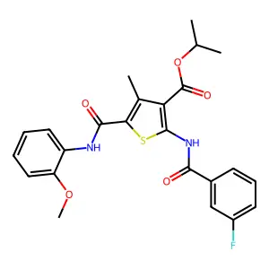 isopropyl 2-[(3-fluorobenzoyl)amino]-5-[(2-methoxyanilino)carbonyl]-4-methyl-3-thiophenecarboxylate structure