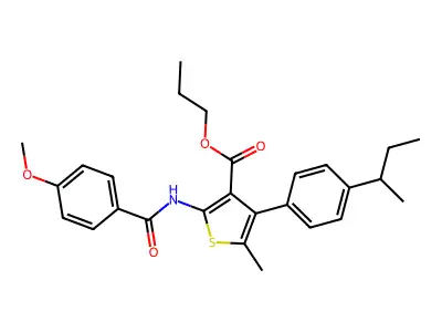 propyl 4-(4-butan-2-ylphenyl)-2-[(4-methoxybenzoyl)amino]-5-methylthiophene-3-carboxylate structure