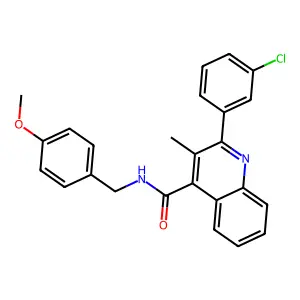 2-(3-chlorophenyl)-N-[(4-methoxyphenyl)methyl]-3-methylquinoline-4-carboxamide structure