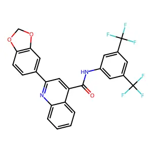 2-(1,3-benzodioxol-5-yl)-N-[3,5-bis(trifluoromethyl)phenyl]quinoline-4-carboxamide structure
