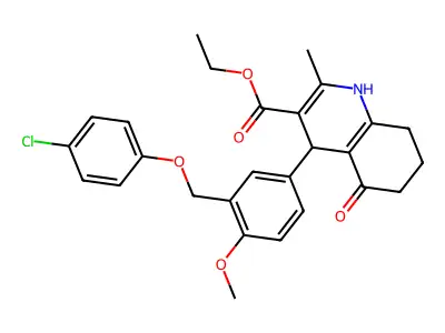 ethyl 4-{3-[(4-chlorophenoxy)methyl]-4-methoxyphenyl}-2-methyl-5-oxo-1,4,5,6,7,8-hexahydro-3-quinolinecarboxylate structure
