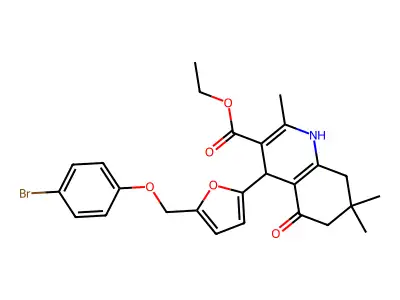 ethyl 4-{5-[(4-bromophenoxy)methyl]-2-furyl}-2,7,7-trimethyl-5-oxo-1,4,5,6,7,8-hexahydro-3-quinolinecarboxylate structure