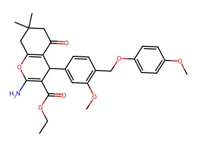 ethyl 2-amino-4-{3-methoxy-4-[(4-methoxyphenoxy)methyl]phenyl}-7,7-dimethyl-5-oxo-5,6,7,8-tetrahydro-4H-chromene-3-carboxylate structure