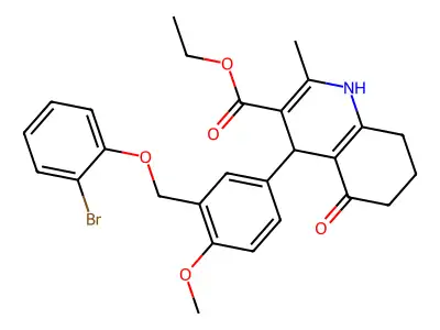 ethyl 4-{3-[(2-bromophenoxy)methyl]-4-methoxyphenyl}-2-methyl-5-oxo-1,4,5,6,7,8-hexahydro-3-quinolinecarboxylate structure