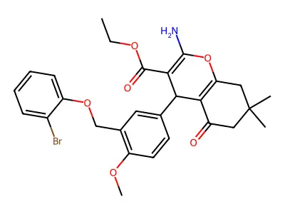ethyl 2-amino-4-{3-[(2-bromophenoxy)methyl]-4-methoxyphenyl}-7,7-dimethyl-5-oxo-5,6,7,8-tetrahydro-4H-chromene-3-carboxylate structure