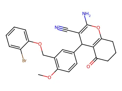 2-amino-4-[3-[(2-bromophenoxy)methyl]-4-methoxyphenyl]-5-oxo-4,6,7,8-tetrahydrochromene-3-carbonitrile structure