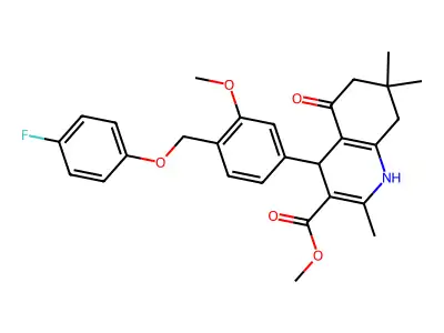 methyl 4-{4-[(4-fluorophenoxy)methyl]-3-methoxyphenyl}-2,7,7-trimethyl-5-oxo-1,4,5,6,7,8-hexahydro-3-quinolinecarboxylate structure